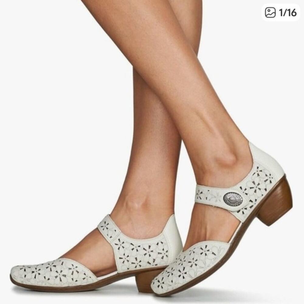 Rieker Mirjam D' Orsay 43753 White Leather Laser Cut Mary Jane 41